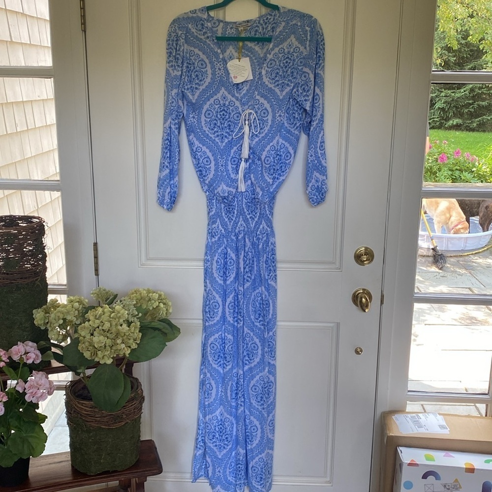 Tiare Hawaii Blue and White Beach Dress NEW XS